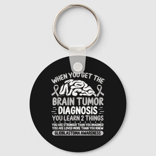 Brain Tumour Awareness Grey Ribbon Glioblastoma Di Keychain (Front)