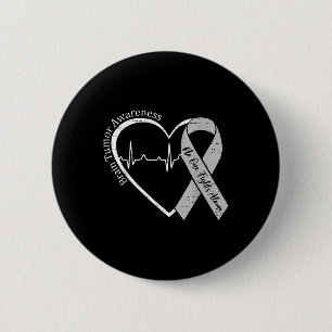 Brain Tumour Awareness Heart Grey Ribbon Men Women 2 Inch Round Button
