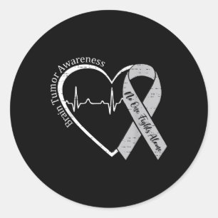 Brain Tumour Awareness Heart Grey Ribbon Men Women Classic Round Sticker