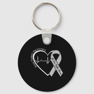 Brain Tumour Awareness Heart Grey Ribbon Men Women Keychain