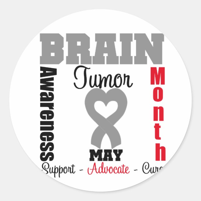 Brain Tumour Awareness Month Heart Ribbon Classic Round Sticker (Front)