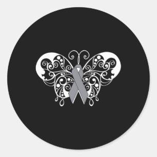 Brain Tumour Awareness Purple Ribbon Butterfly Classic Round Sticker