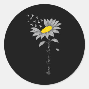 Brain tumour awareness sunflower grey ribbon brain classic round sticker
