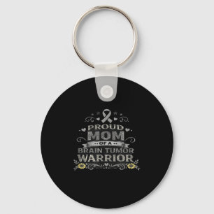 Brain tumour awareness warrior mom grey ribbon keychain