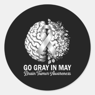 Brain tumour awareness wear grey in may strong classic round sticker