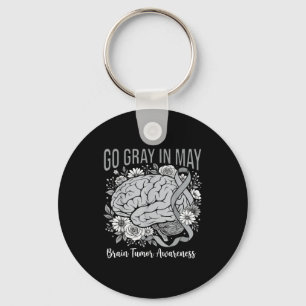 Brain tumour awareness wear grey in may strong keychain