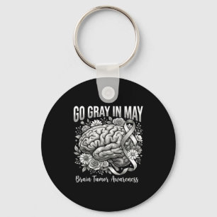 Brain tumour awareness wear grey in may strong keychain