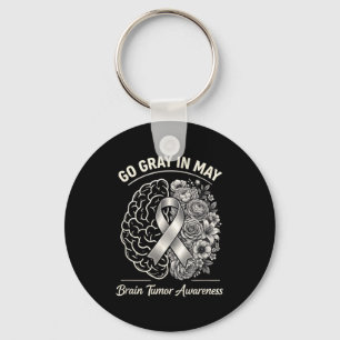 Brain tumour awareness wear grey in may strong keychain