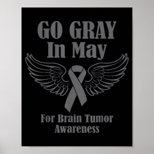 Brain tumour awareness wear grey in may strong poster