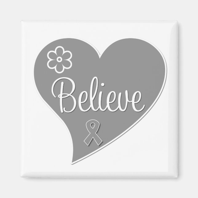 Brain Tumour Believe Grey Heart Magnet (Front)
