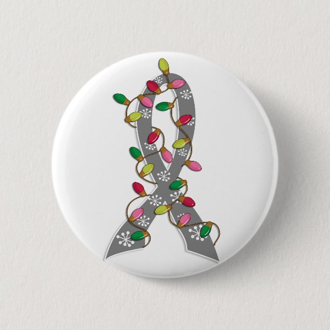 Brain Tumour Christmas Lights Ribbon 2 Inch Round Button (Front)