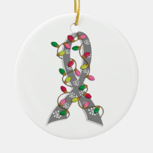 Brain Tumour Christmas Lights Ribbon Ceramic Ornament