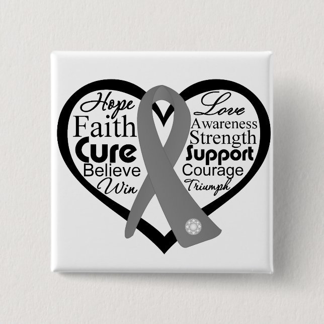 Brain Tumour Heart Ribbon Collage 2 Inch Square Button (Front)