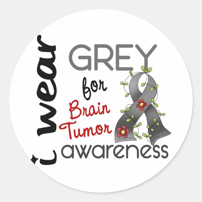 Brain Tumour I Wear Grey For Awareness 43 Classic Round Sticker (Front)