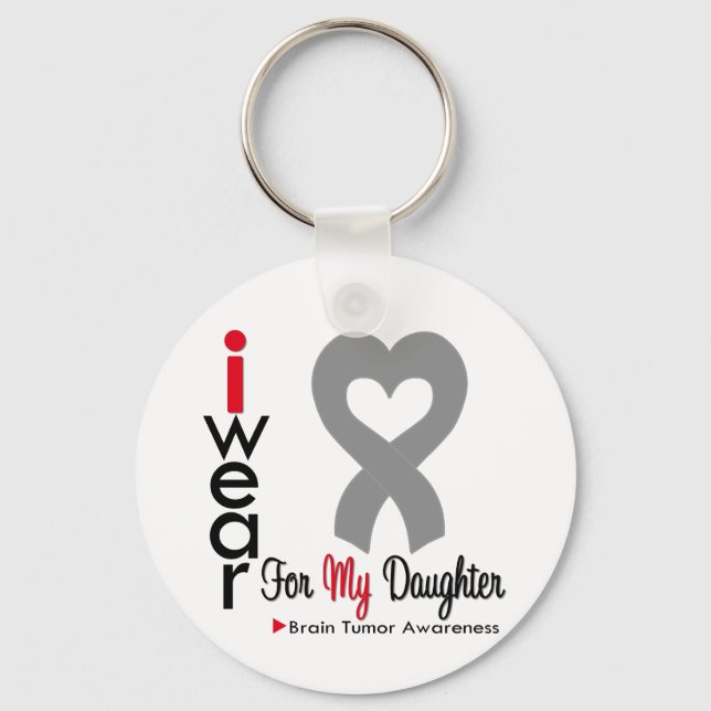 Brain Tumour I Wear Grey Ribbon For My Daughter Keychain (Front)
