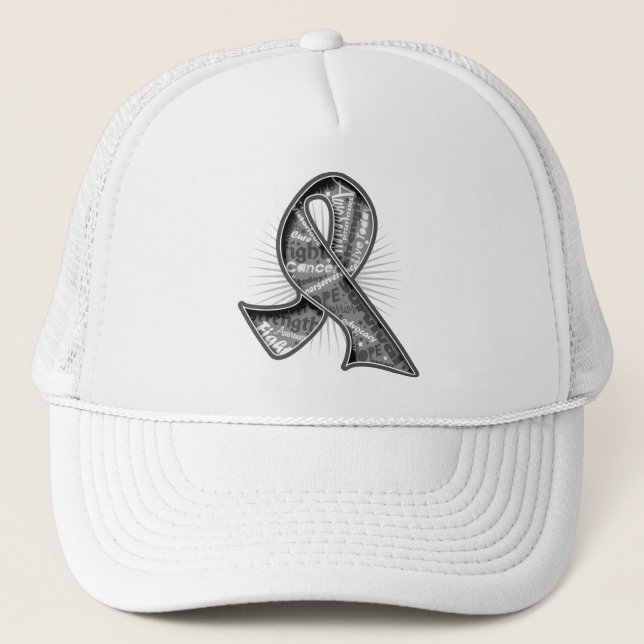 Brain Tumour Slogan Watermark Ribbon Trucker Hat (Front)
