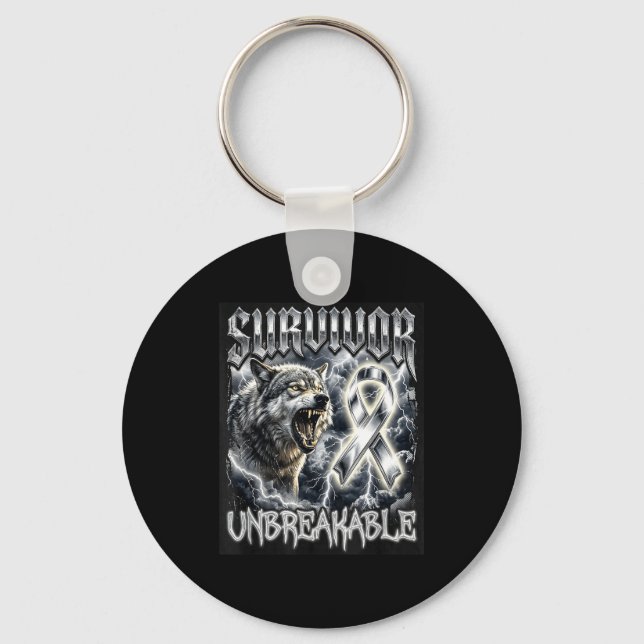 Brain tumour survivor unbreakable wolf bootleg gre keychain (Front)