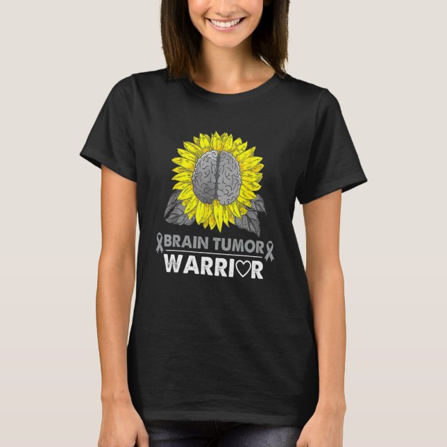 Brain Tumour Warrior Brain Tumour Awareness Sunflo T-Shirt (Front)