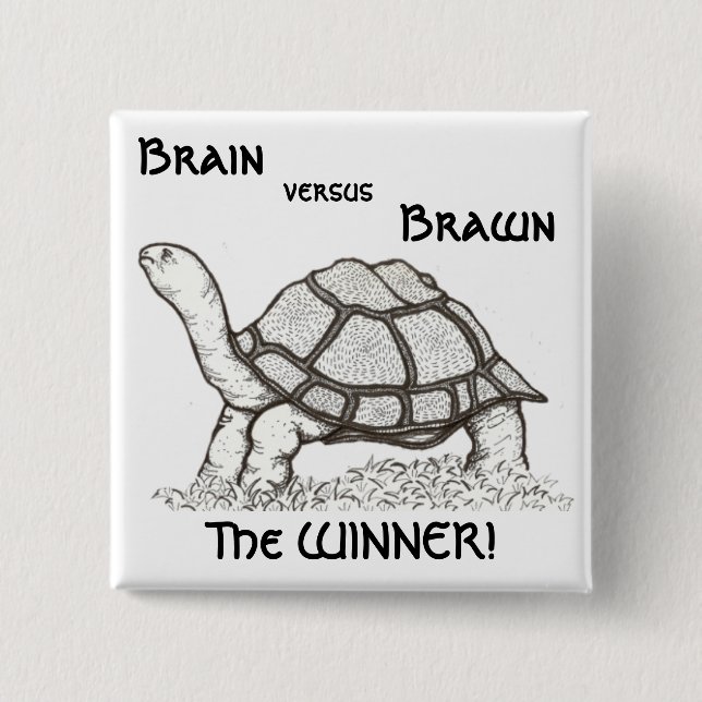Brain vs. Brawn Badge 2 Inch Square Button (Front)