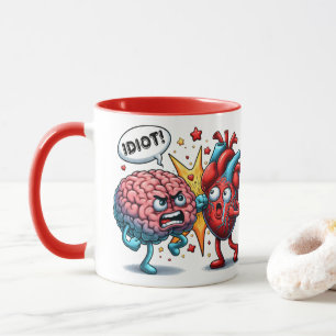 Brain vs heart funny emotions mug