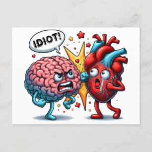 Brain vs heart funny emotions postcard