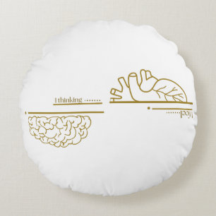 Brain vs Heart Minimalist Line Art Round Pillow
