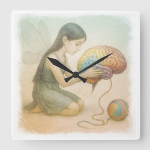 Brain-Weaving Winged Fairy  Square Wall Clock
