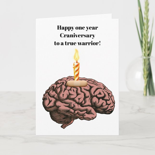 Brain with candle band aid craniversary card (Front)