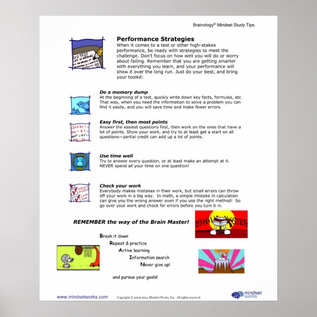 Brainology® Poster 8 : Stratégies de rendement (Devant)