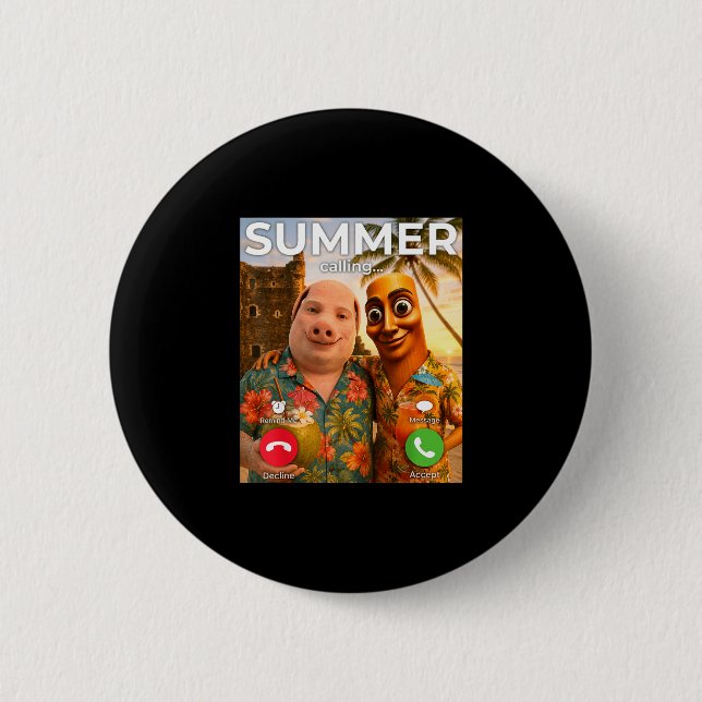 Brainrot john pork funny summer vacation tung 2 inch round button (Front)