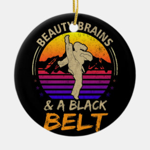 Brains And A Black Belt Karate Girl Martial Arts Ceramic Ornament