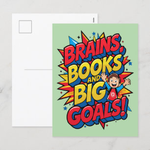 Brains Books and Big Goals - Fun Back-to-School Holiday Postcard