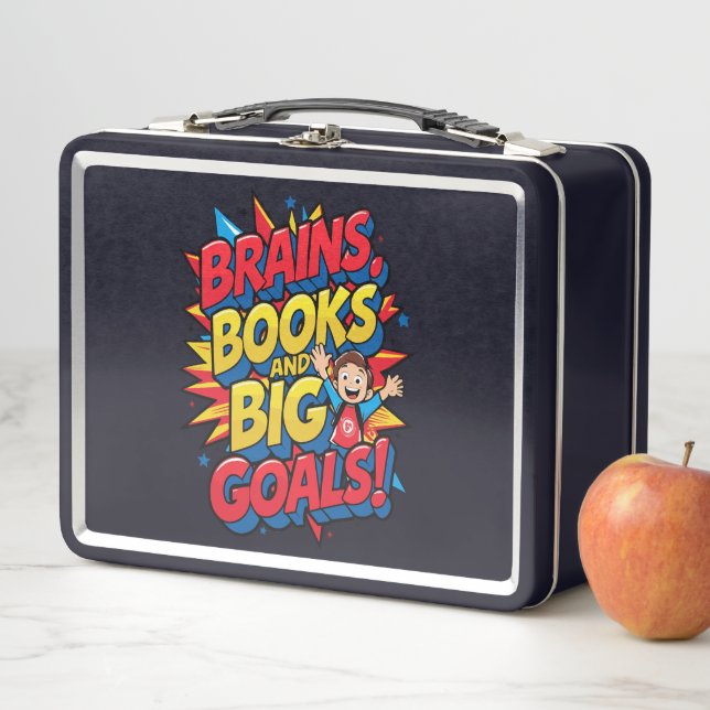 Brains Books and Big Goals - Fun Back-to-School Metal Lunch Box (In Situ)