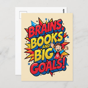 Brains Books and Big Goals - Fun Back-to-School Postcard