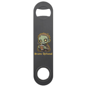 Brains Optional Zombie Coffee Funny Cute Undead  Bar Key