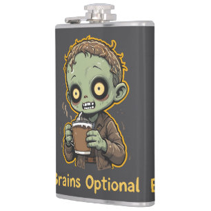 Brains Optional Zombie Coffee Funny Cute Undead  Hip Flask