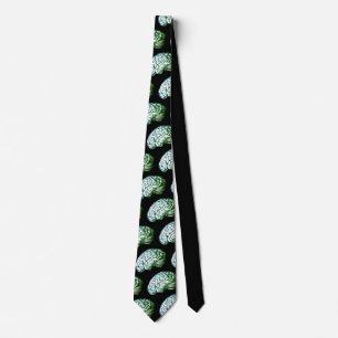 Brains Vintage Print Zombie Green & Black Necktie
