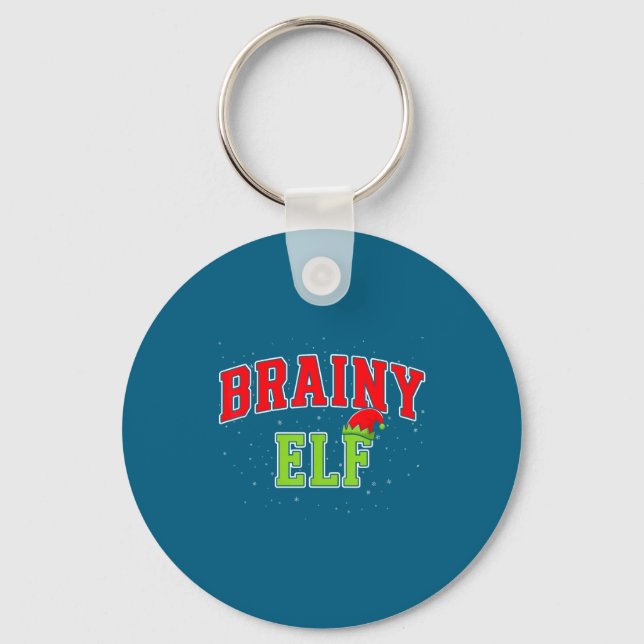 Brainy Elf Christmas Family Matching Group Xmas  Keychain (Front)