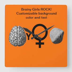 Brainy Girls Rock! Square Wall Clock
