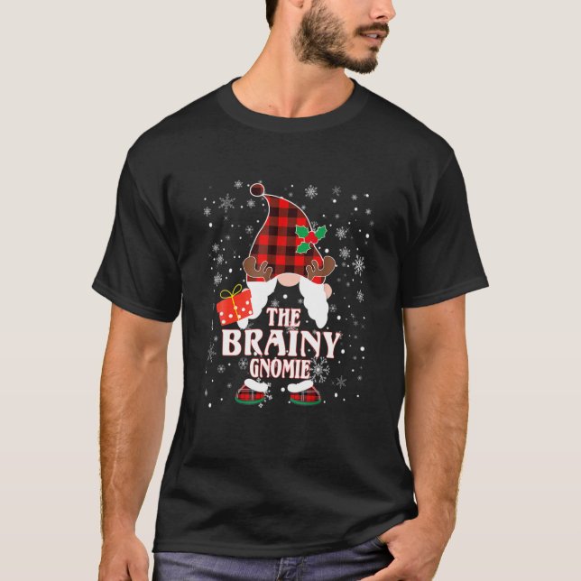 Brainy Gnome Buffalo Plaid Matching Family Christm T-Shirt (Front)