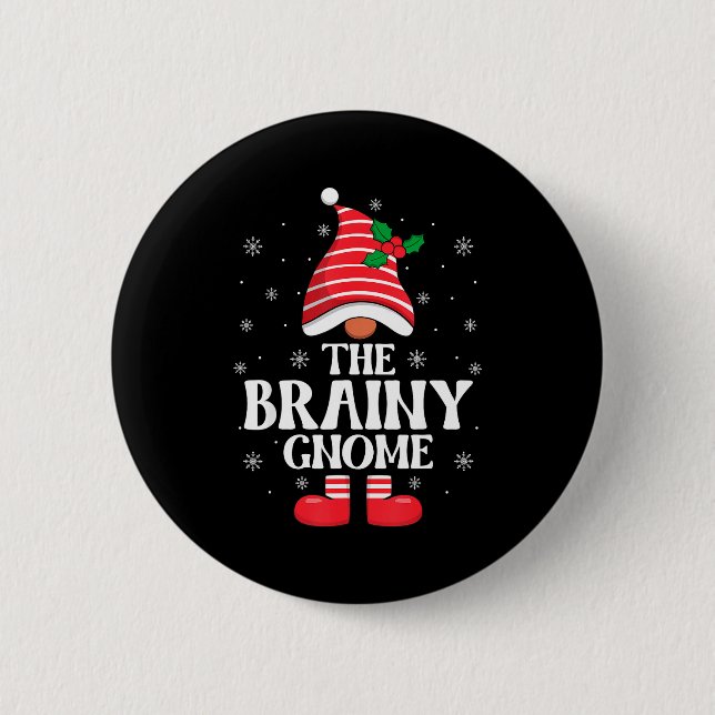 Brainy Gnome Christmas Family Matching Group Funny 2 Inch Round Button (Front)