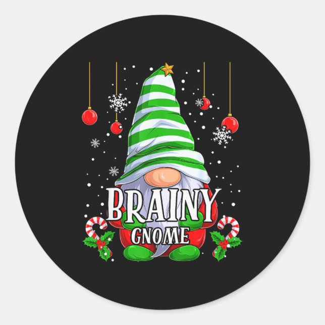 Brainy Gnome Christmas Pajamas Matching Family Gro Classic Round Sticker (Front)