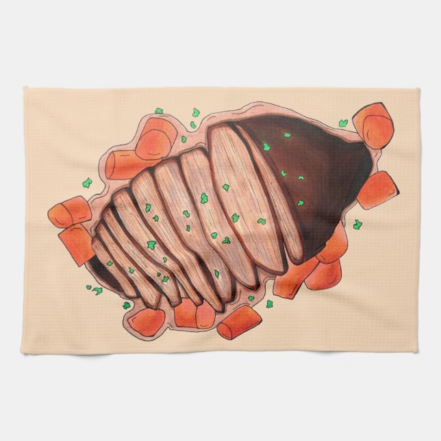 Braised Beef Brisket Jewish Cooking Holiday Food Kitchen Towel (Horizontal)