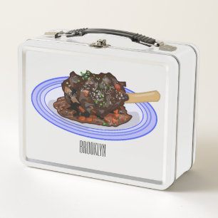 Braised lamb shank cartoon illustration Metal Lunch Box