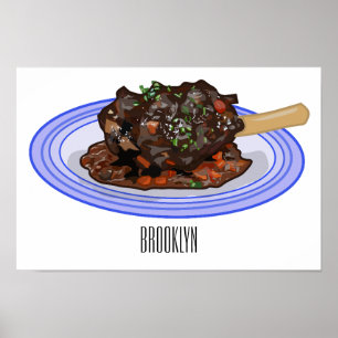 Braised lamb shank cartoon illustration Poster