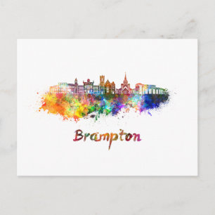 Brampton skyline in watercolor postcard