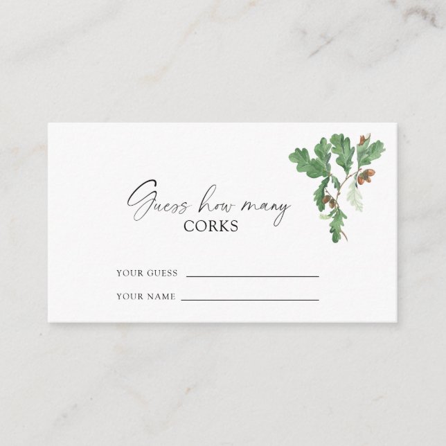 Branch acorns - guess how many corks bridal game enclosure card (Front)