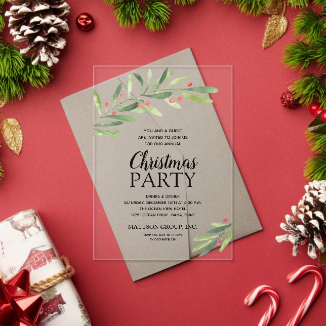 Branch and Berries Christmas Party Acrylic Invitations (Insitu (Holiday))