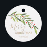 Branch and Berries Merry Christmas Round Favour Tags<br><div class="desc">Personalized gift tags / party favour tags feature an elegant branch and berries with your message in chic lettering. MATCHING items in our store.</div>