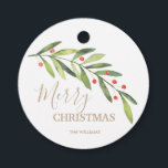 Branch and Berries Merry Christmas Round Favour Tags<br><div class="desc">Personalized gift tags / party favour tags feature an elegant branch and berries with your message in chic lettering. MATCHING items in our store.</div>